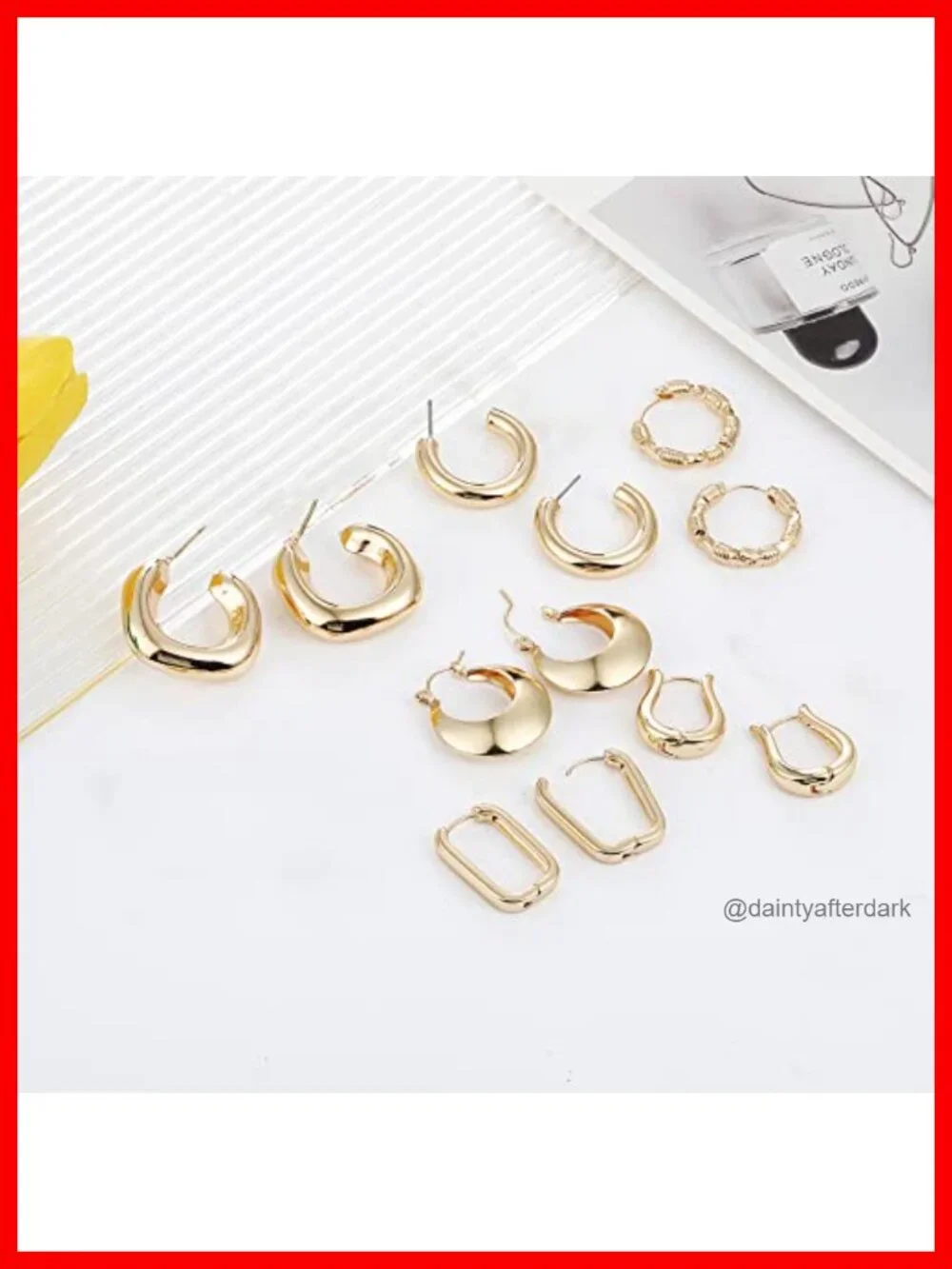 6 Pairs Gold Plated Hoop Earrings for Women, Lightweight Chunky Huggie Hoops